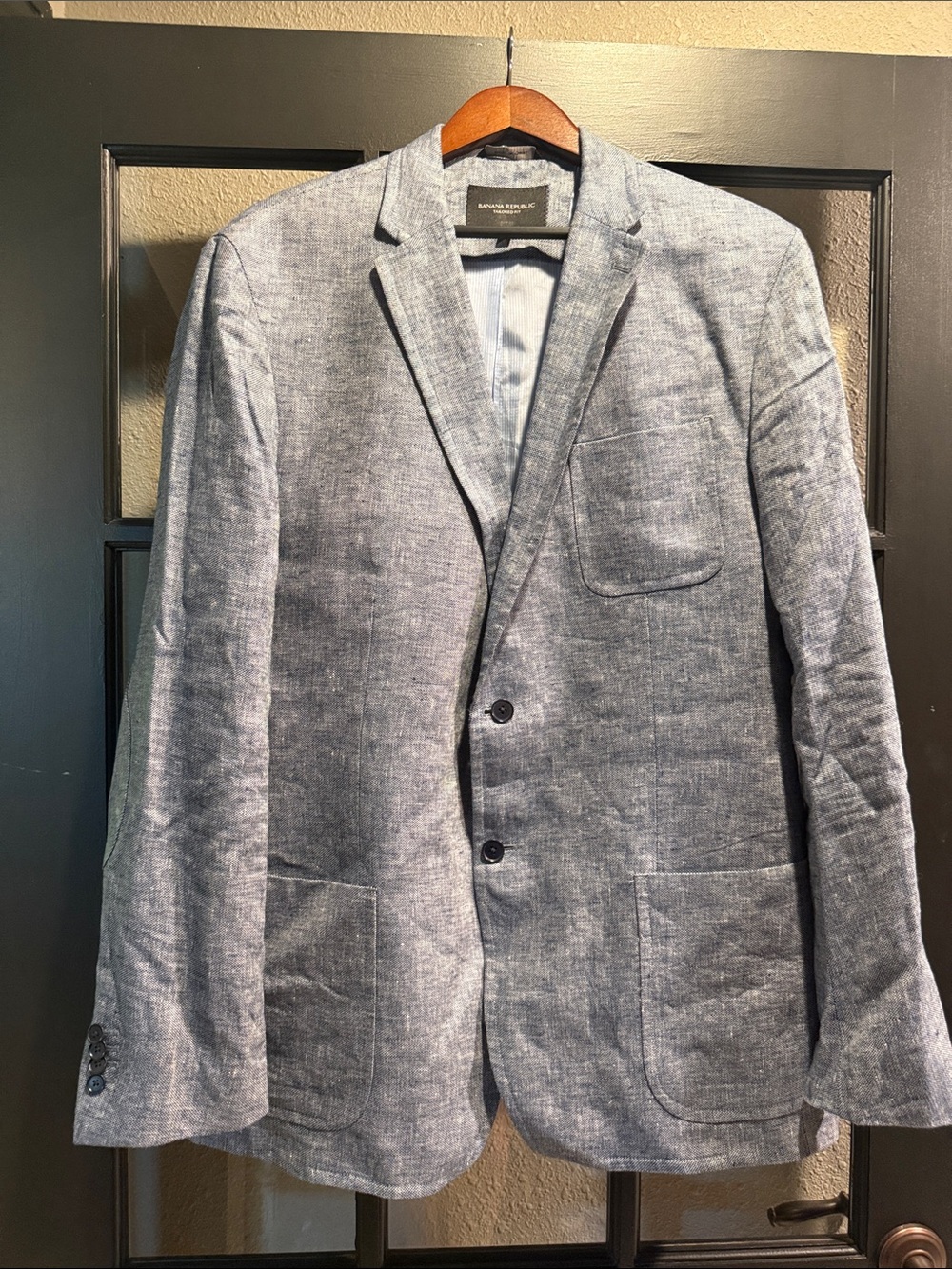 Banana Republic Light Blue Gray Textured Linen-Blend Blazer